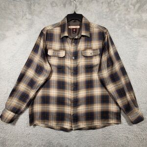 Swiss Tech Flannel Shirt Mens Large Brown Plaid Long Sleeve